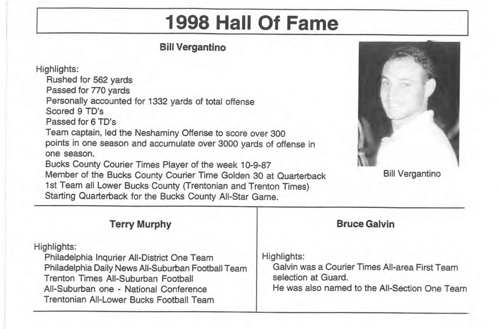 1998 hall of Fame Vergitano Murphy and Galvin