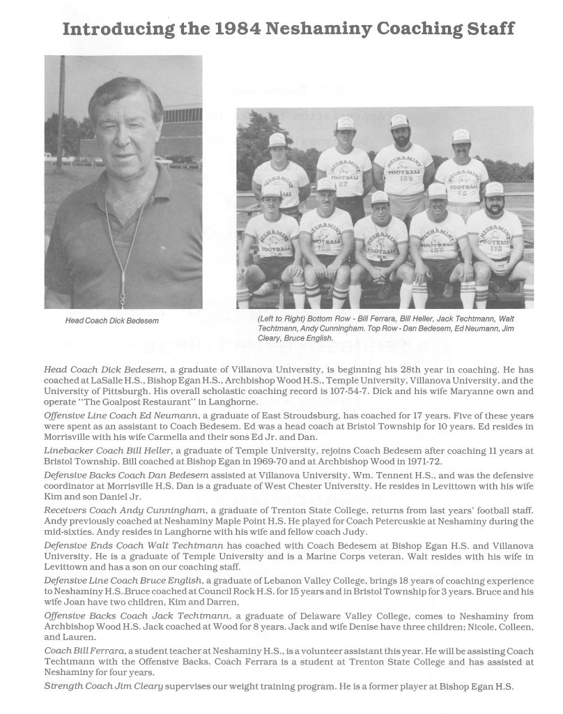 1984 Coaching Staff