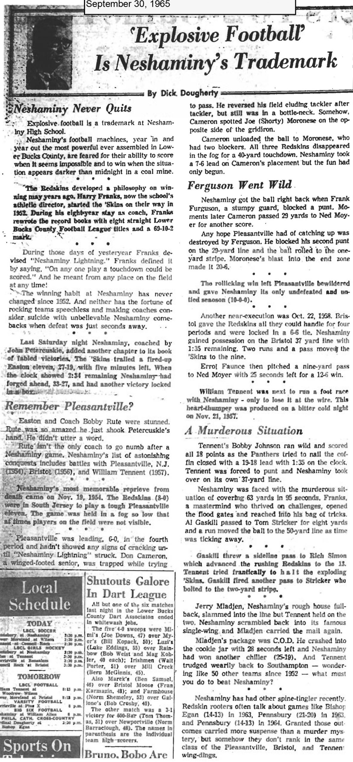 Neshaminy_1965 Sept. 30 Explosive Football article 09.20.16